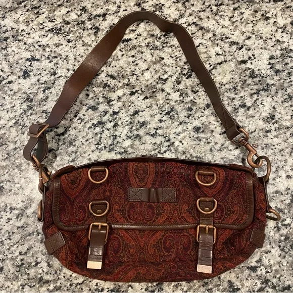 Vintage Cynthia Rowley Tapestry Purse Leather - Picture 1 of 8